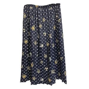 Vintage Leslie Fay Dresses Navy & Gold Polka Dot Lion Crest Pleated Skirt Size 8